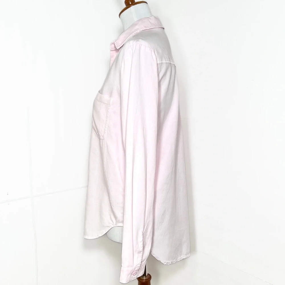 SOLD-Anthropologie Pastel Pink Chambray Long Sleeve Buttondown Shirt Small - Picture 4 of 9